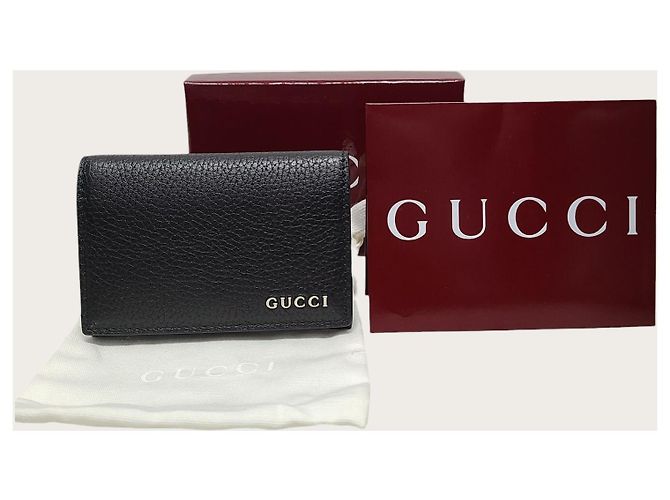 Gucci Black Logo Leather Card Case Wallet - view 6