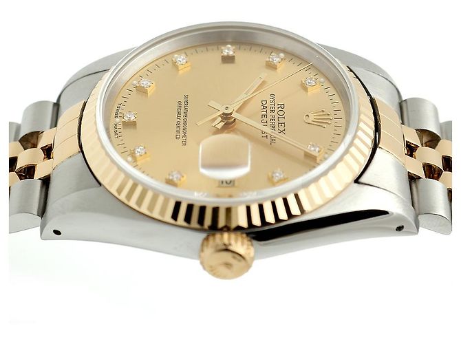 Rolex Relógio Datejust Masculino Combi Champagne Gold Original Diamond Dourado - vista 12