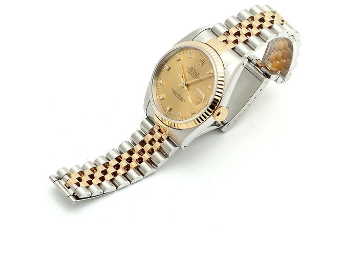 Rolex Relógio Datejust Masculino Combi Champagne Gold Original Diamond Dourado - vista 14