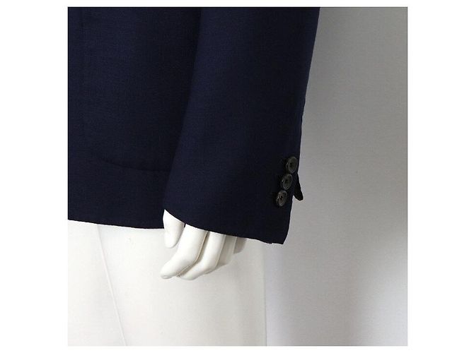 Louis Vuitton Blazer classico in lino blu navy da uomo - vista 3