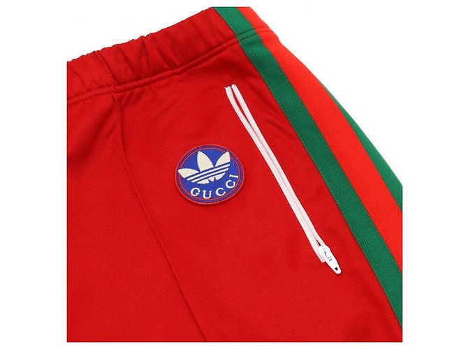 Gucci Pantaloni della tuta da uomo in cotone e poliestere rosso con patch logo - vista 6