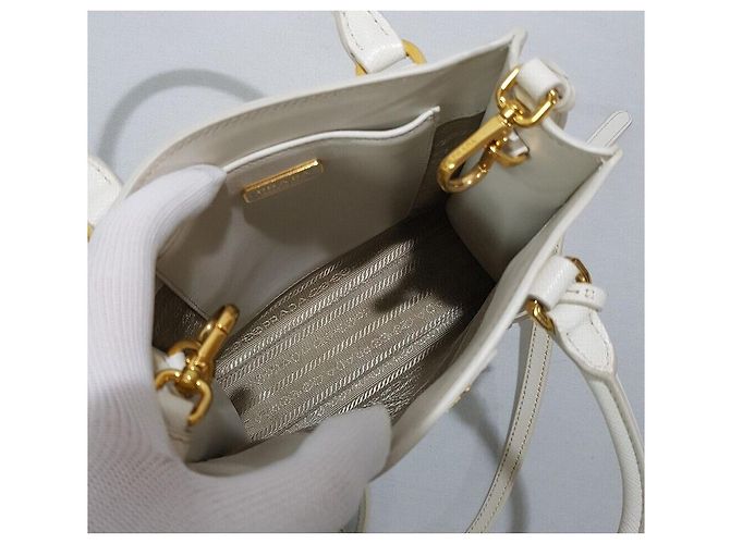 Prada Borsa tote a spalla in pelle Saffiano Bianco - vista 10