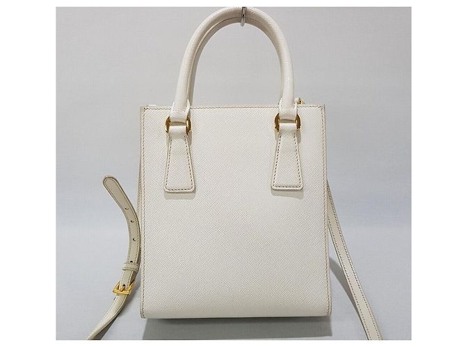 Prada Borsa tote a spalla in pelle Saffiano Bianco - vista 5
