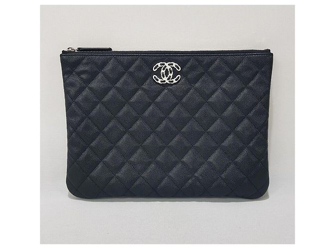 Chanel Clutch Black Caviar con logo CC Nero - vista 2