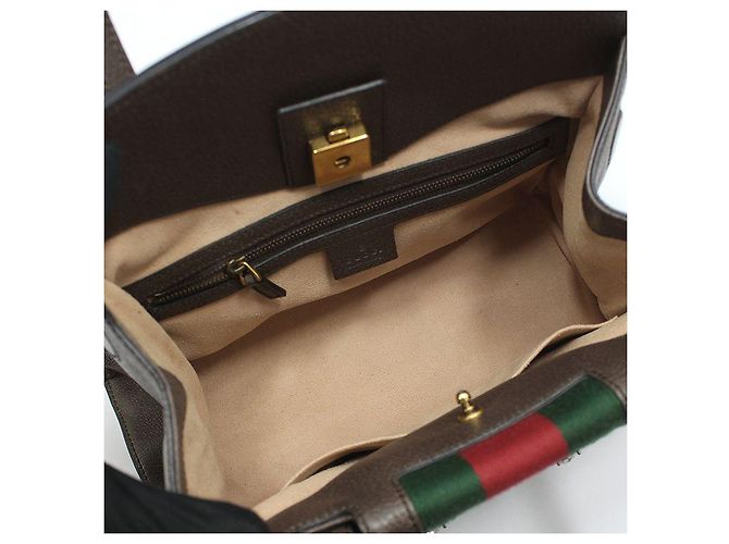 Gucci Borsa a mano e a spalla in pelle marrone con totem a farfalla di cristallo - vista 11