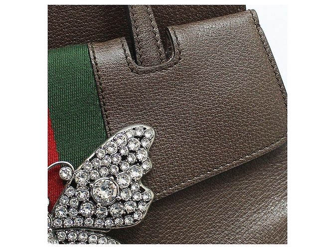 Gucci Borsa a mano e a spalla in pelle marrone con totem a farfalla di cristallo - vista 6