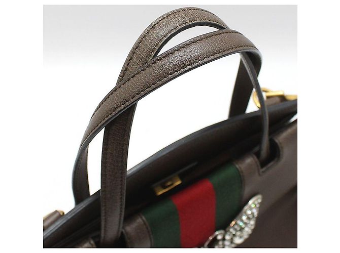 Gucci Borsa a mano e a spalla in pelle marrone con totem a farfalla di cristallo - vista 8