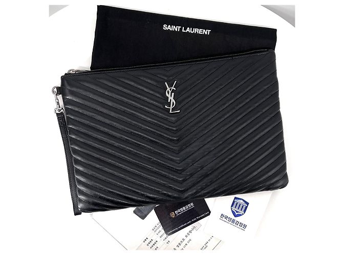 Saint Laurent Clutch trapuntata Large Nera Nero - vista 3
