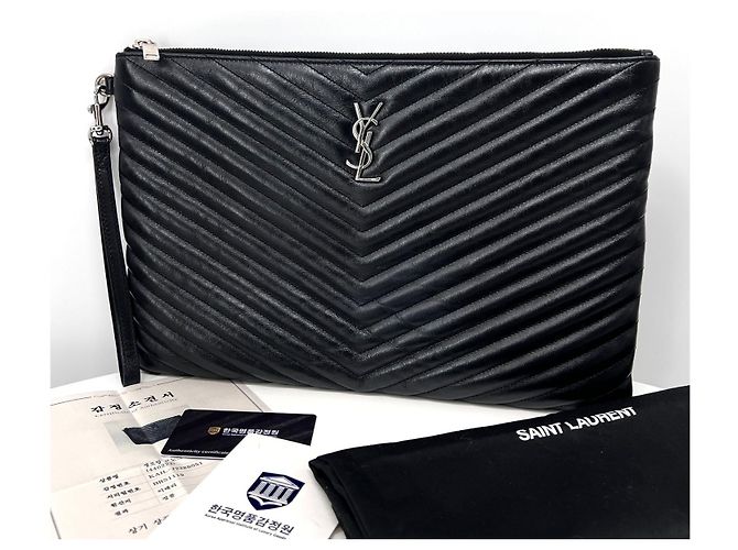 Saint Laurent Clutch trapuntata Large Nera Nero - vista 4