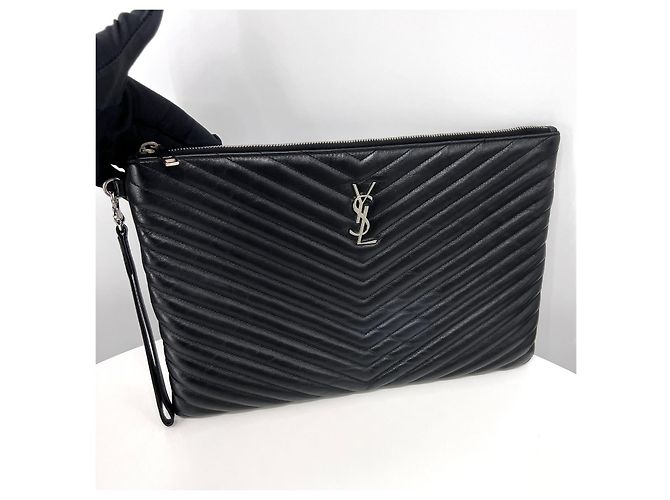 Saint Laurent Clutch trapuntata Large Nera Nero - vista 5