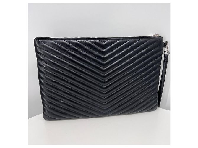 Saint Laurent Clutch trapuntata Large Nera Nero - vista 6