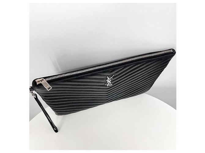 Saint Laurent Clutch trapuntata Large Nera Nero - vista 7
