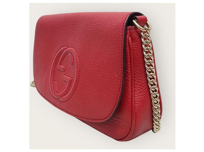 Gucci Borsa a tracolla in pelle con nappa rossa Soho con catena Rosso - vista 4