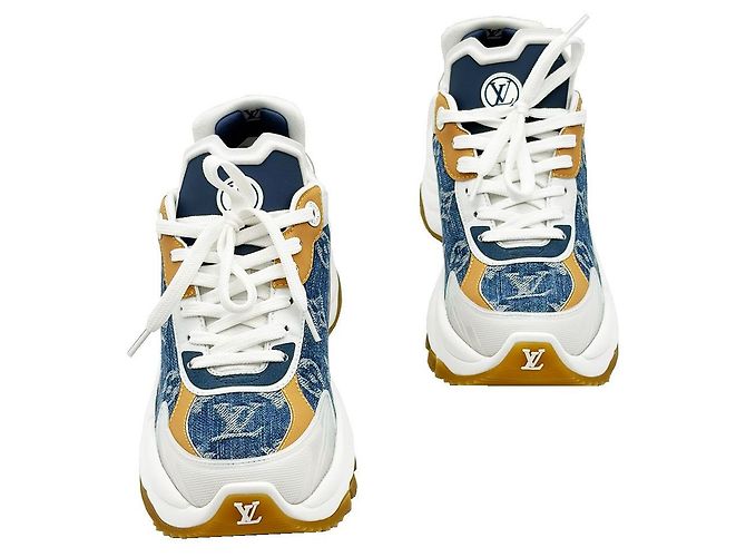 Louis Vuitton Sneaker Run in denim bianco e blu da donna - vista 2