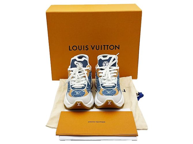 Louis Vuitton Sneaker Run in denim bianco e blu da donna - vista 3