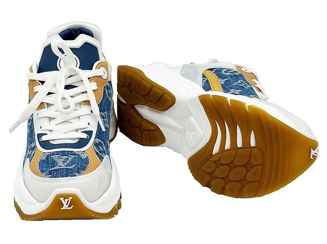 Louis Vuitton Sneaker Run in denim bianco e blu da donna - vista 5