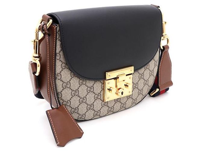 Gucci Borsa a tracolla e borsa crossbody GG Supreme Web Padlock Medium Marrone - vista 9