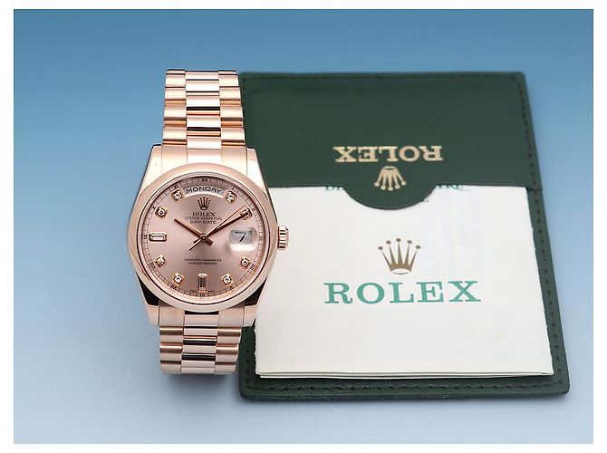 Rolex Relógio Day-Date Masculino em Ouro com Dez Diamantes Rose Gold - vista 3