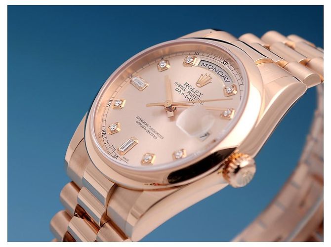 Rolex Relógio Day-Date Masculino em Ouro com Dez Diamantes Rose Gold - vista 5
