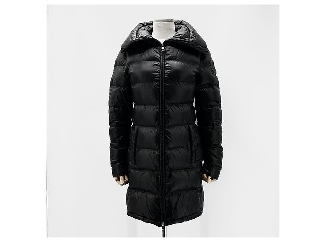 Double Prada Giacca lunga imbottita da donna con logo Triangle Nero - vista 2