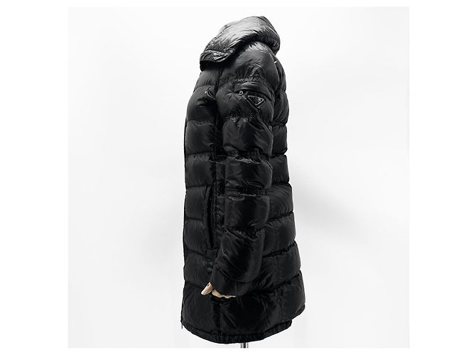 Double Prada Giacca lunga imbottita da donna con logo Triangle Nero - vista 4