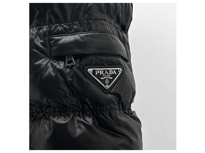 Double Prada Giacca lunga imbottita da donna con logo Triangle Nero - vista 7