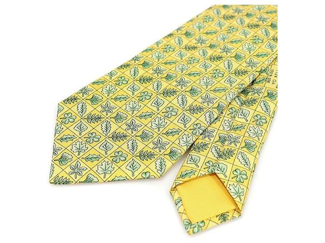 Hermès OA Silk Yellow Leaf Pattern Tie - view 4