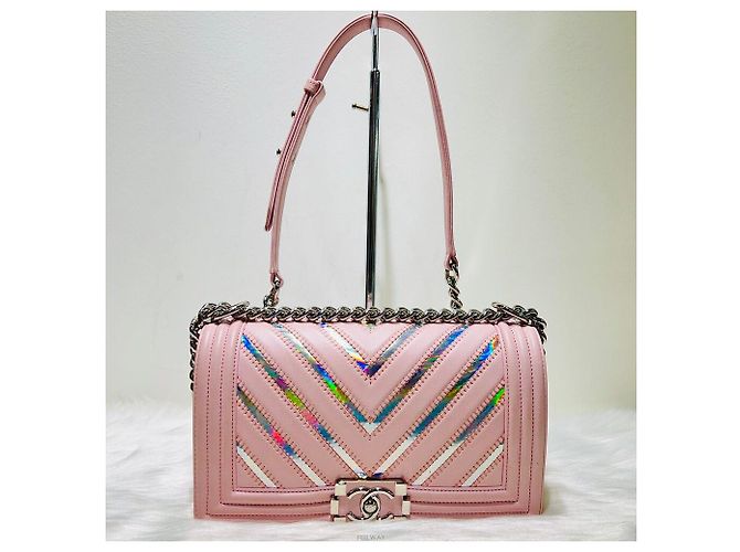 Chanel Borsa Boy Chevron Argento Serie Borsa a Spalla Medium Rosa - vista 2