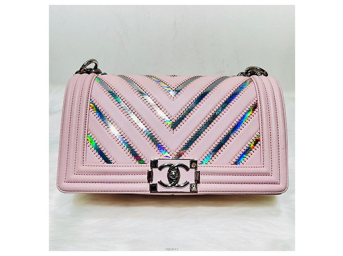 Chanel Borsa Boy Chevron Argento Serie Borsa a Spalla Medium Rosa - vista 3