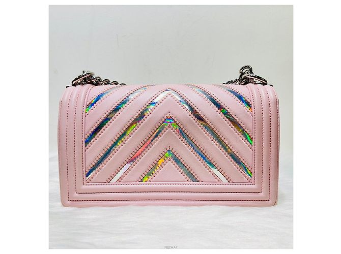 Chanel Borsa Boy Chevron Argento Serie Borsa a Spalla Medium Rosa - vista 4