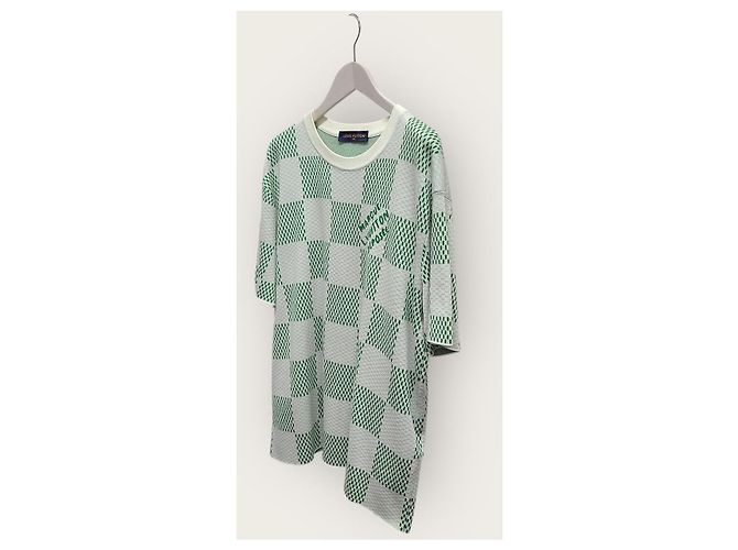 Louis Vuitton Crewneck-Strickpullover mit Damier-Ärmeln in Weiß-Grün - Ansicht 3