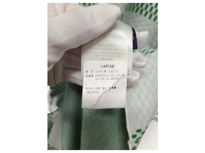 Louis Vuitton Crewneck-Strickpullover mit Damier-Ärmeln in Weiß-Grün - Ansicht 5