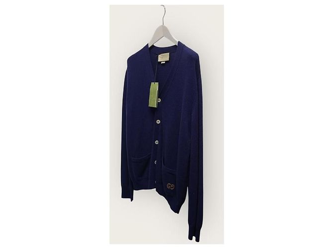Gucci Navy GG bestickter Logo Kaschmir-Cardigan Blau - Ansicht 2