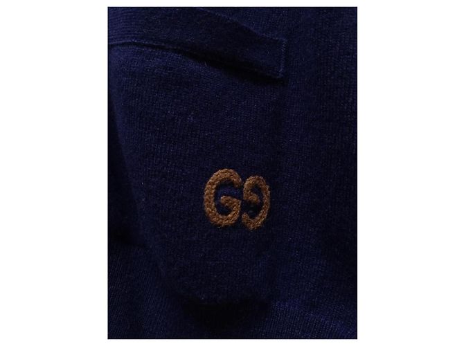 Gucci Navy GG bestickter Logo Kaschmir-Cardigan Blau - Ansicht 3