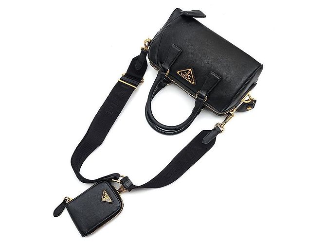Prada Mini borsa a tracolla con manico superiore in Saffiano Nero - vista 4