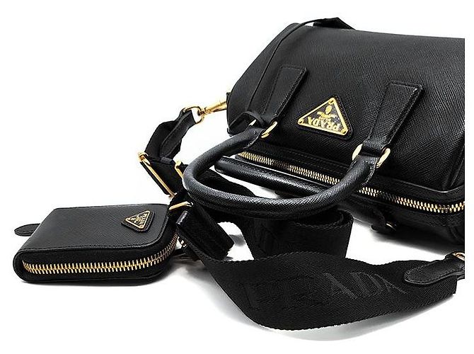 Prada Mini borsa a tracolla con manico superiore in Saffiano Nero - vista 5