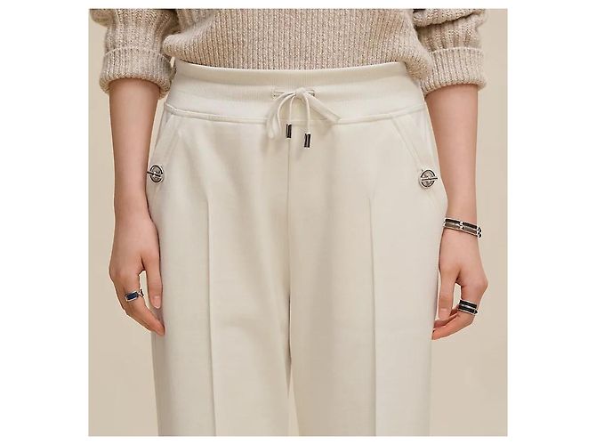 Duffle Hermès Calças de corte folgado para mulher Blang Casse Branco - vista 4
