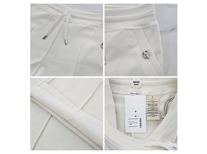 Duffle Hermès Calças de corte folgado para mulher Blang Casse Branco - vista 8