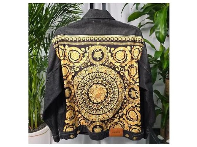 Medusa Versace Baroque Back Pattern Oversized Black Denim Jacket Blue - view 2