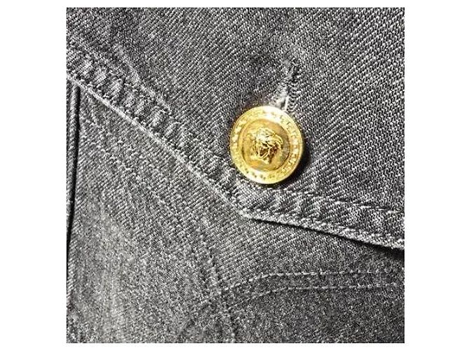 Medusa Versace Baroque Back Pattern Oversized Black Denim Jacket Blue - view 4