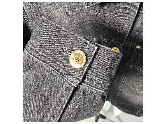 Medusa Versace Baroque Back Pattern Oversized Black Denim Jacket Blue - view 6