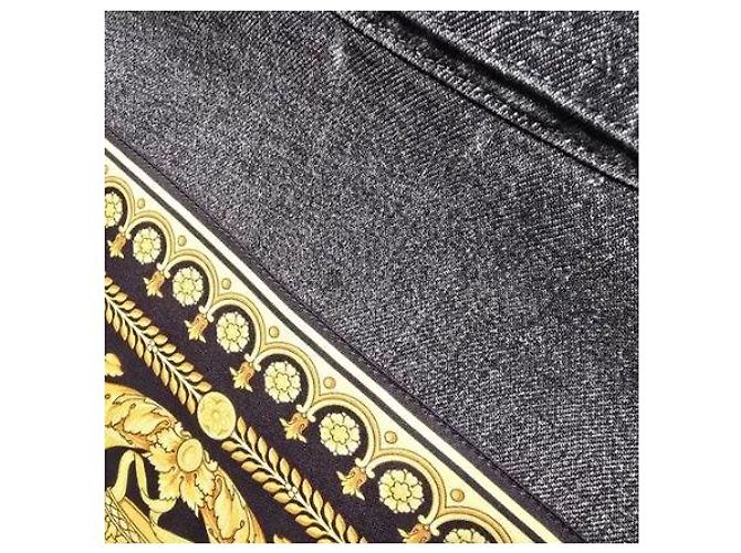 Medusa Versace Baroque Back Pattern Oversized Black Denim Jacket Blue - view 7