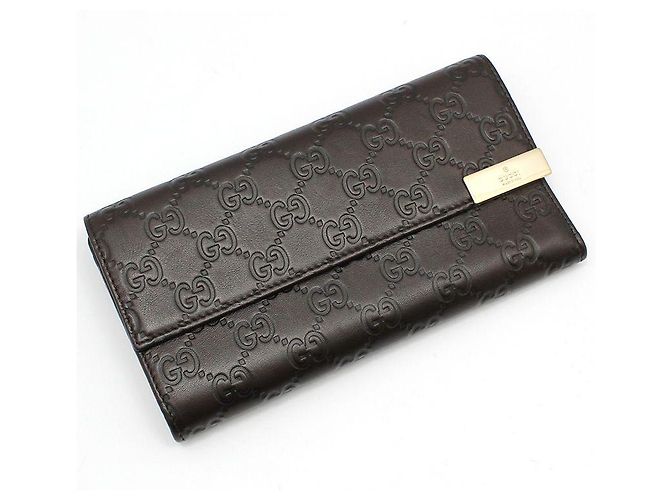Gucci Portafoglio lungo marrone scuro Sima Sima con logo dorato - vista 3