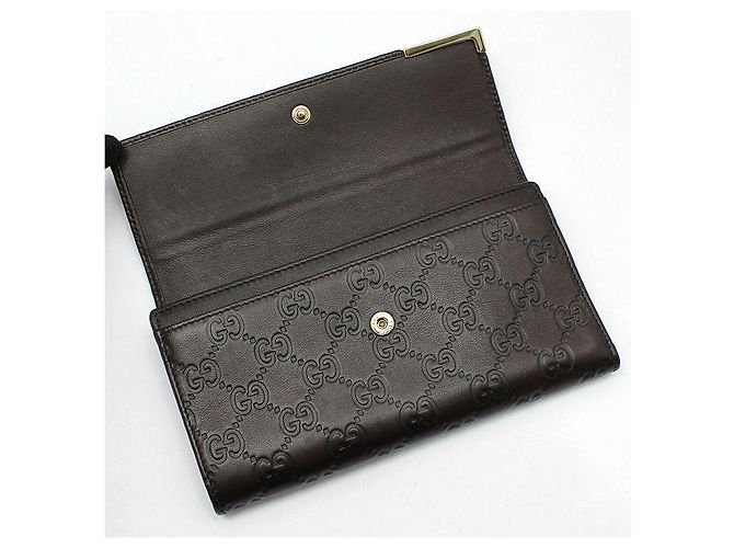Gucci Portafoglio lungo marrone scuro Sima Sima con logo dorato - vista 6