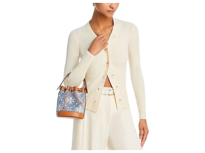 Tory Burch Borsa bucket Mini Monogram Denim rigenerata D'oro - vista 3