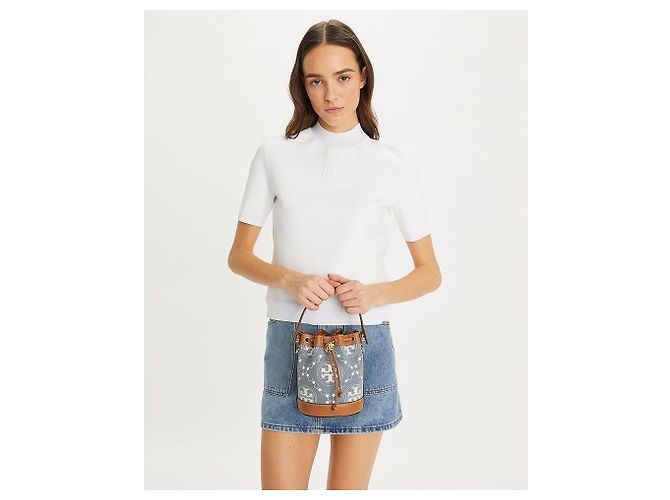 Tory Burch Borsa bucket Mini Monogram Denim rigenerata D'oro - vista 5