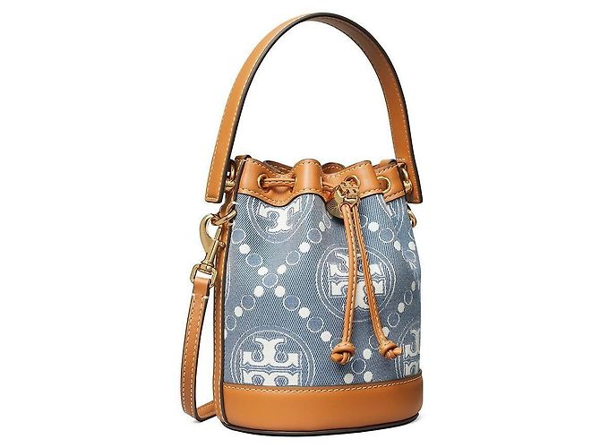 Tory Burch Borsa bucket Mini Monogram Denim rigenerata D'oro - vista 6