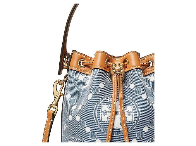 Tory Burch Borsa bucket Mini Monogram Denim rigenerata D'oro - vista 8