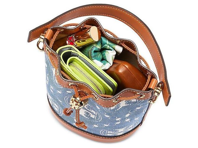 Tory Burch Borsa bucket Mini Monogram Denim rigenerata D'oro - vista 9