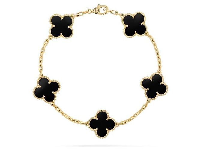 Van Cleef & Arpels Bracciale Motif Vintage Alhambra in Oro Giallo e Onice - vista 6